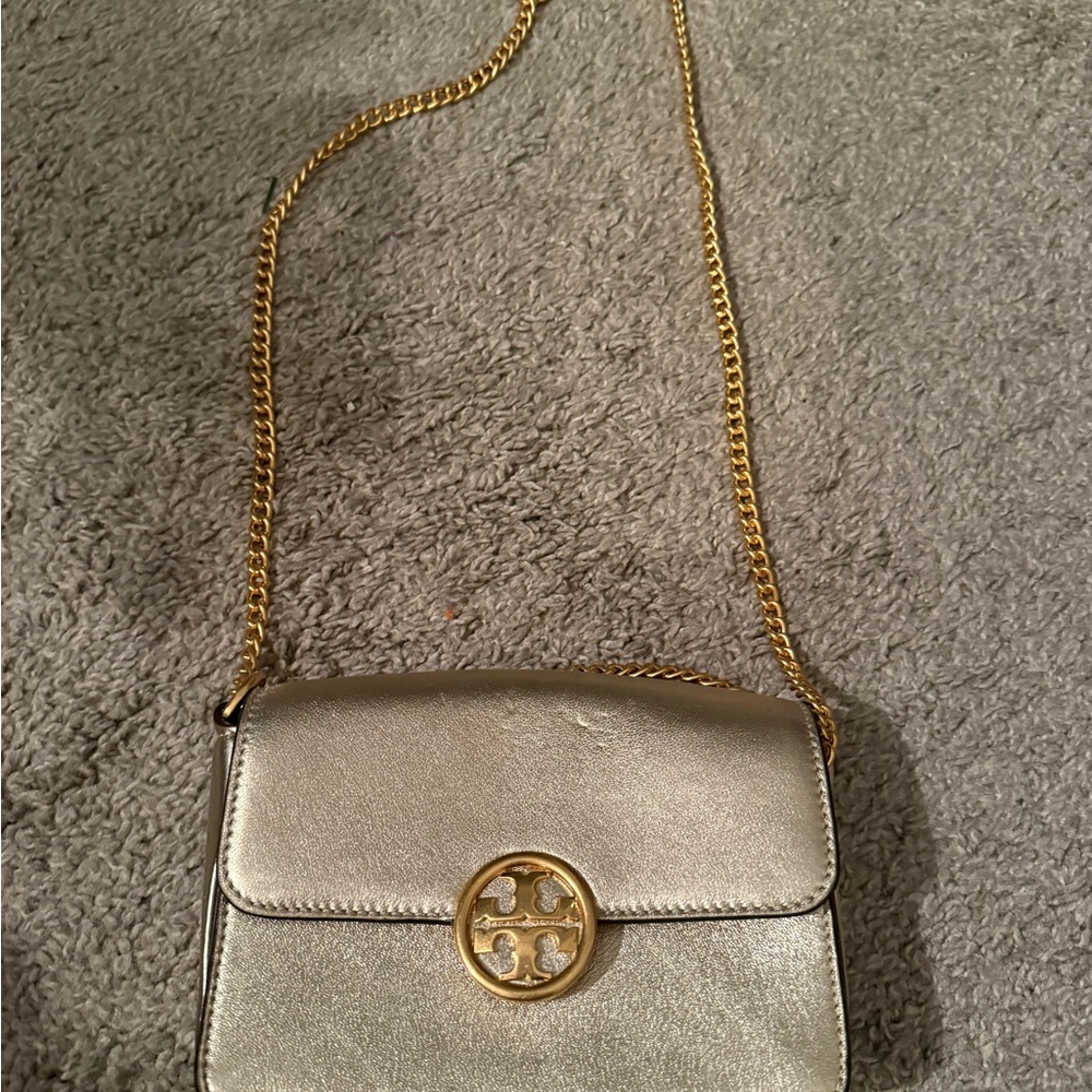 Tory Burch Metallic Crossbody Bag with Gold Accents